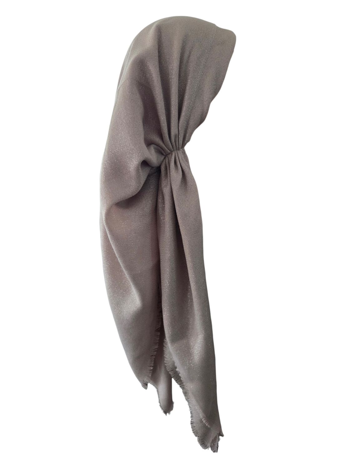 Beige/tan glittery  - long back pre-tied kerchief w/band sewn in  -  soft fringed edges material