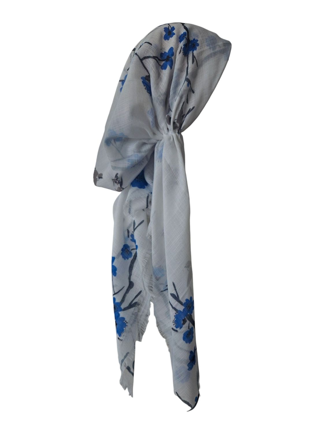 White flowers &amp; birds - soft fringes pretied tichel