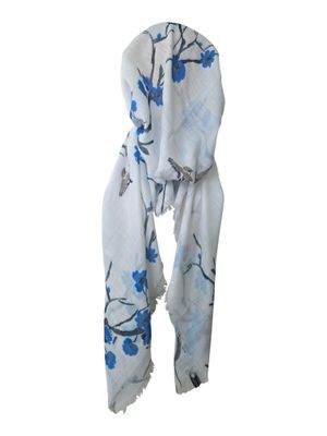 White flowers &amp; birds - soft fringes pretied tichel