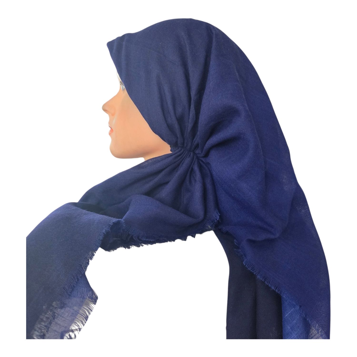 Dark blue - Shaded - long kerchief back - soft fringes pretied tichel (BBS) w/band sewn in