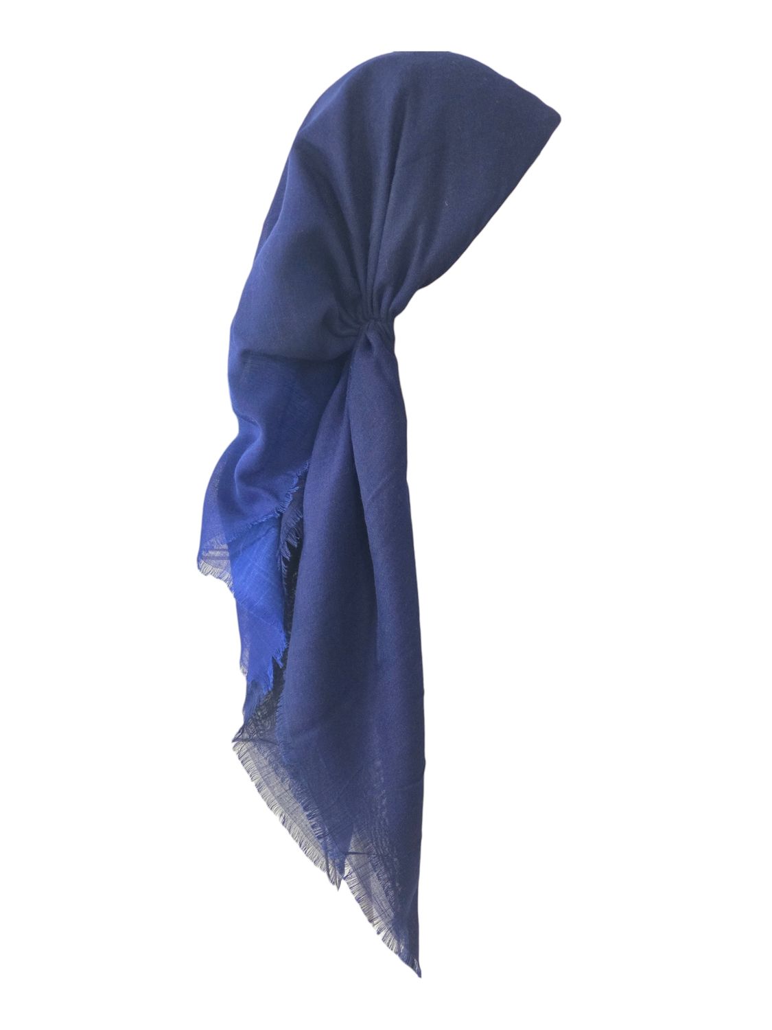 Dark blue - Shaded - long kerchief back - soft fringes pretied tichel (BBS) w/band sewn in