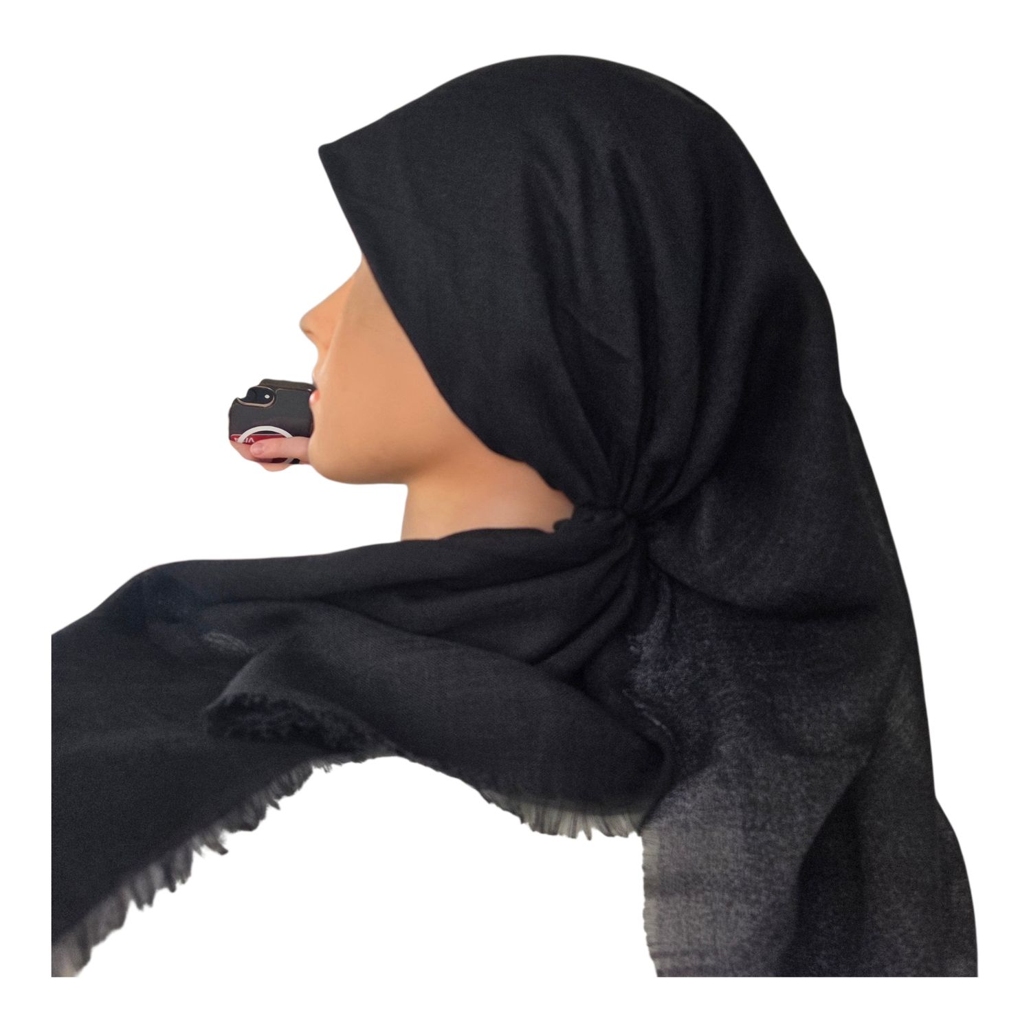 Black - Shaded - long kerchief back - soft fringes pretied tichel (BBS) w/band sewn in