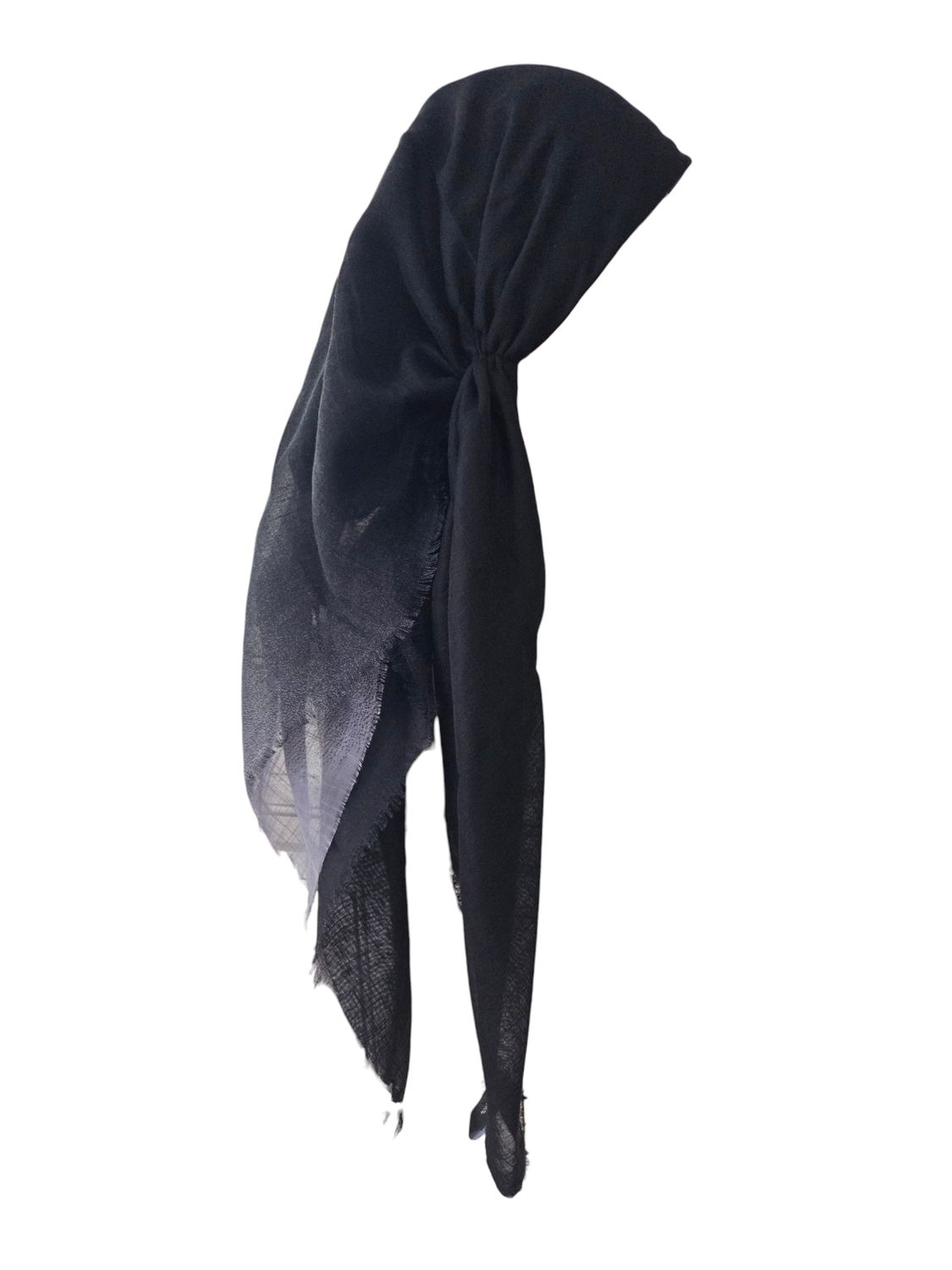 Black - Shaded - long kerchief back - soft fringes pretied tichel (BBS) w/band sewn in