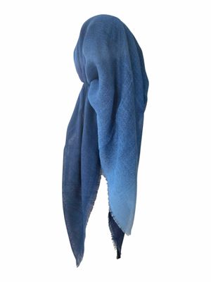 Denim - Shaded - long kerchief back - soft fringes pretied tichel (BBS) w/band sewn in