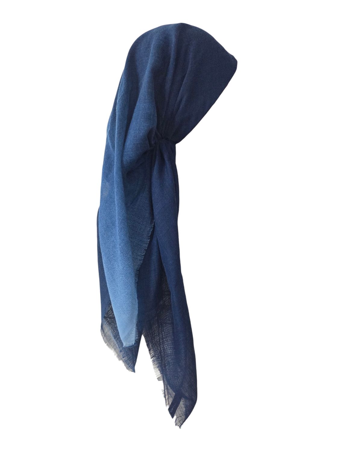 Denim - Shaded - long kerchief back - soft fringes pretied tichel (BBS) w/band sewn in