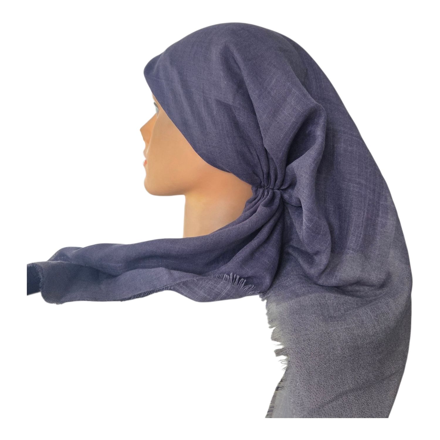 Gray - Shaded - long kerchief back - soft fringes pretied tichel (BBS) w/band sewn in