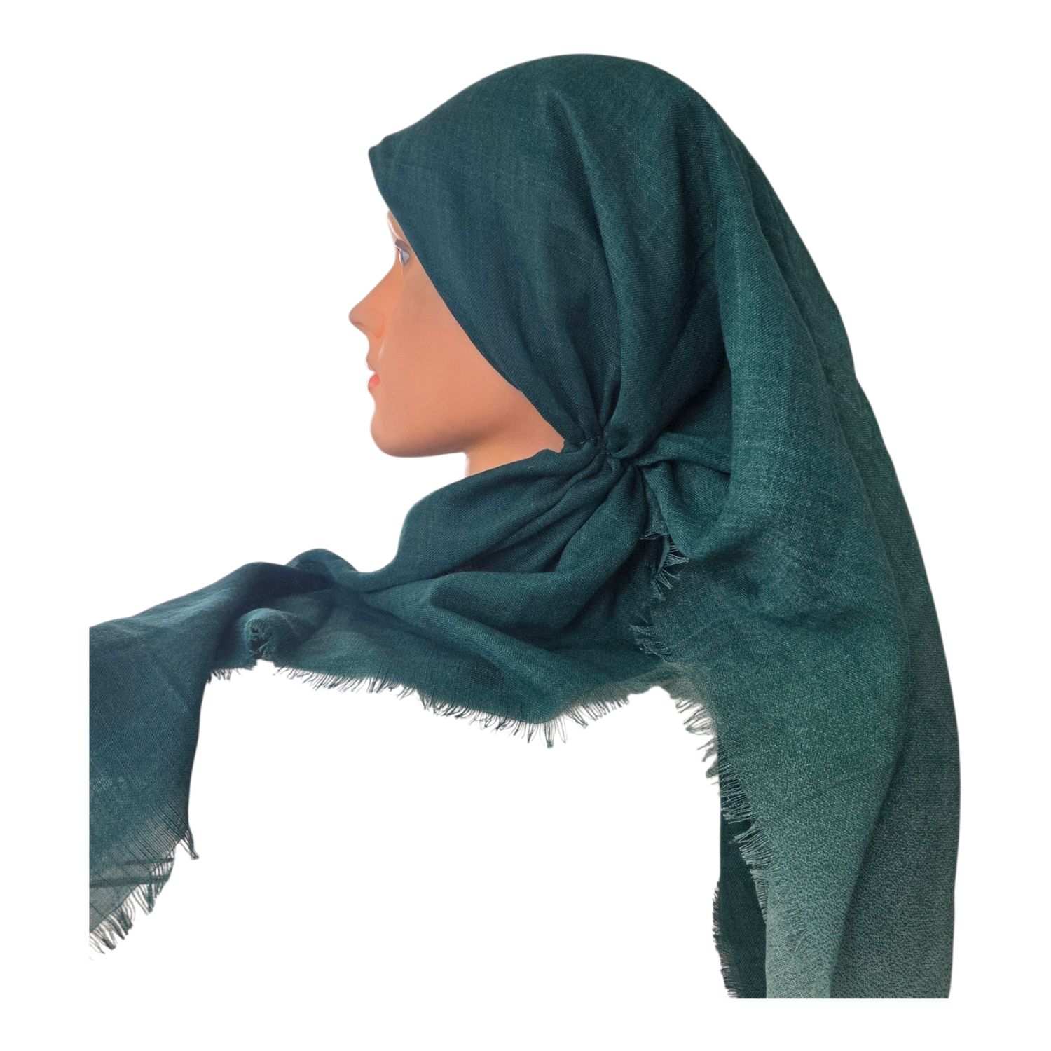 Green - Shaded - long kerchief back - soft fringes pretied tichel (BBS) w/band sewn in