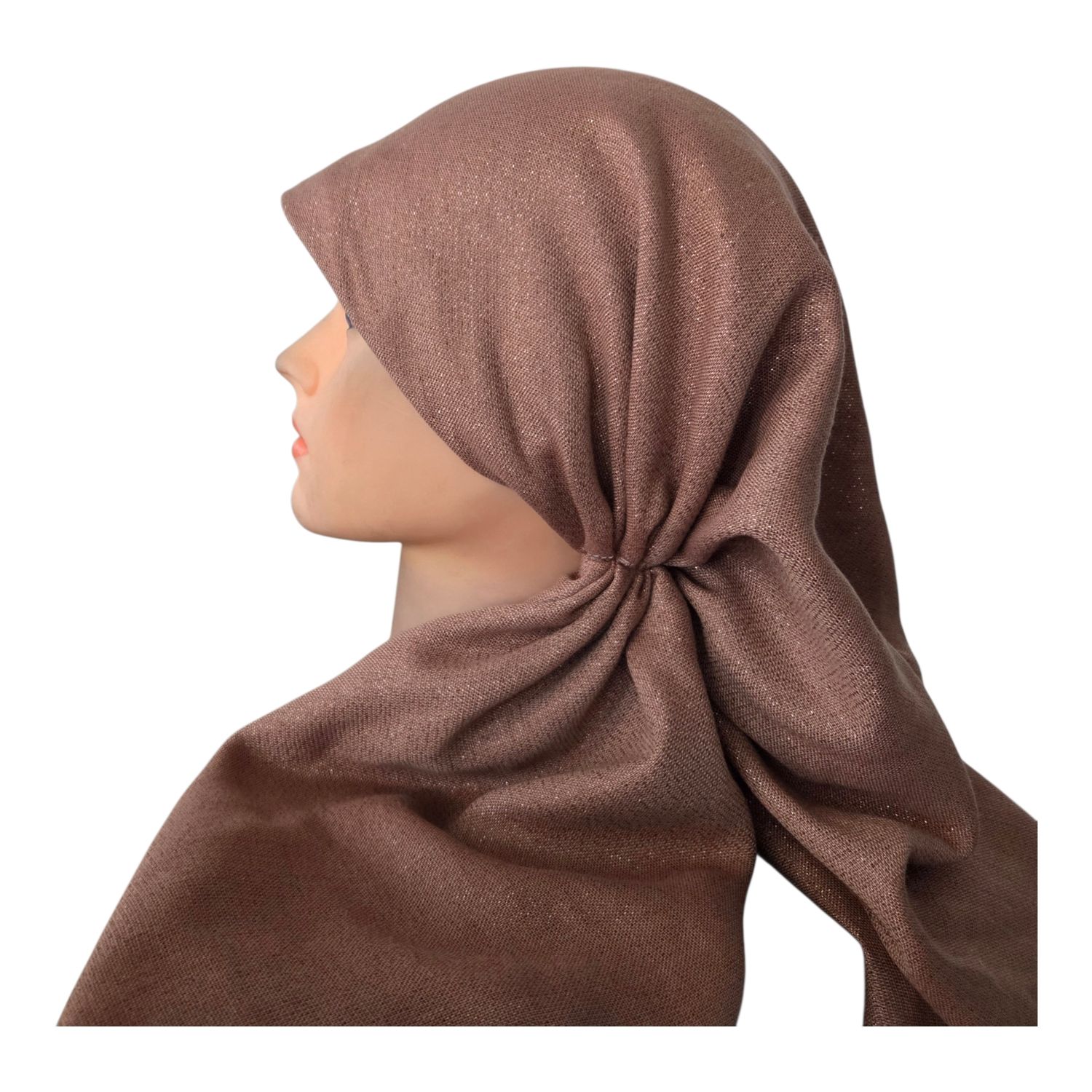 Light brown - Glittery - long kerchief back - soft fringes pretied tichel (BBS) w/band sewn in