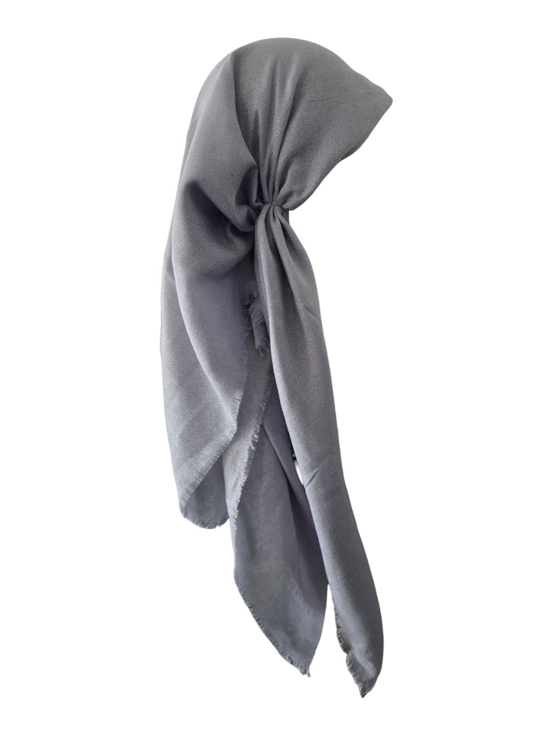 Light silvery gray - Glittery - long kerchief back - soft fringes pretied tichel (BBS) w/band sewn in