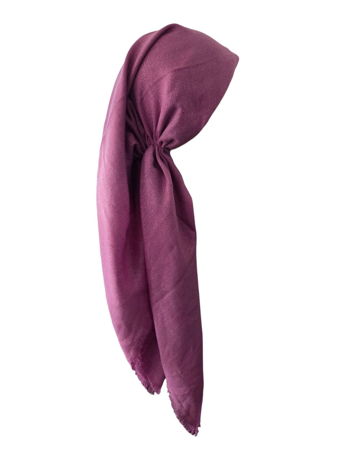 Raspberry - Glittery - long kerchief back - soft fringes pretied tichel (BBS) w/band sewn in