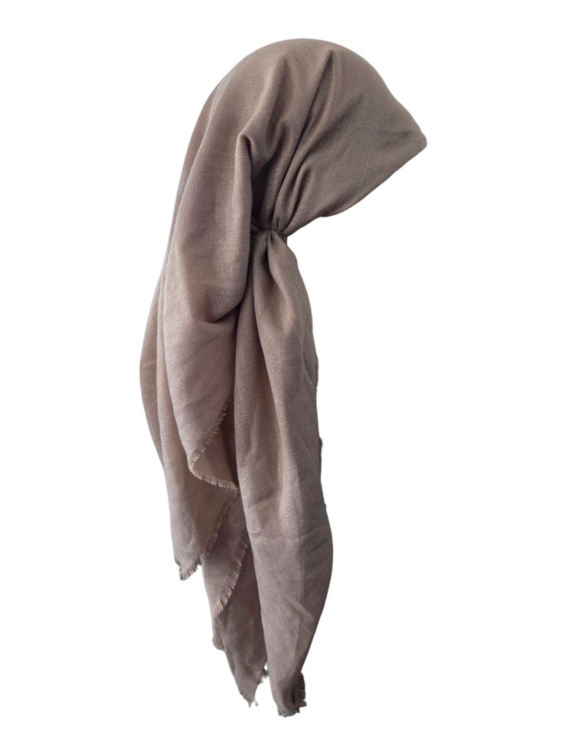 Beige/tan - Glittery - long kerchief back - soft fringes pretied tichel (BBS) w/band sewn in