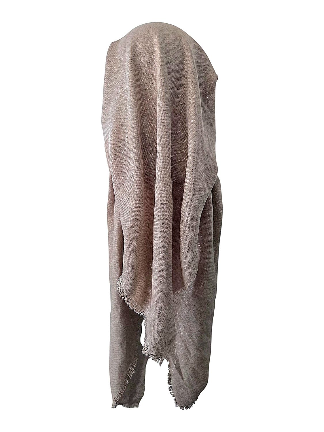 Beige/tan - Glittery - long kerchief back - soft fringes pretied tichel (BBS) w/band sewn in