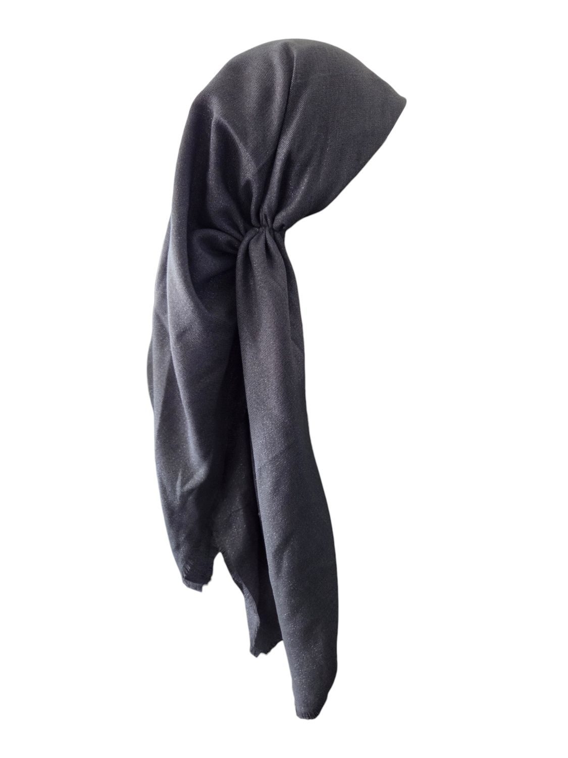 Dark gray - Glittery - long kerchief back - soft fringes pretied tichel (BBS) w/band sewn in