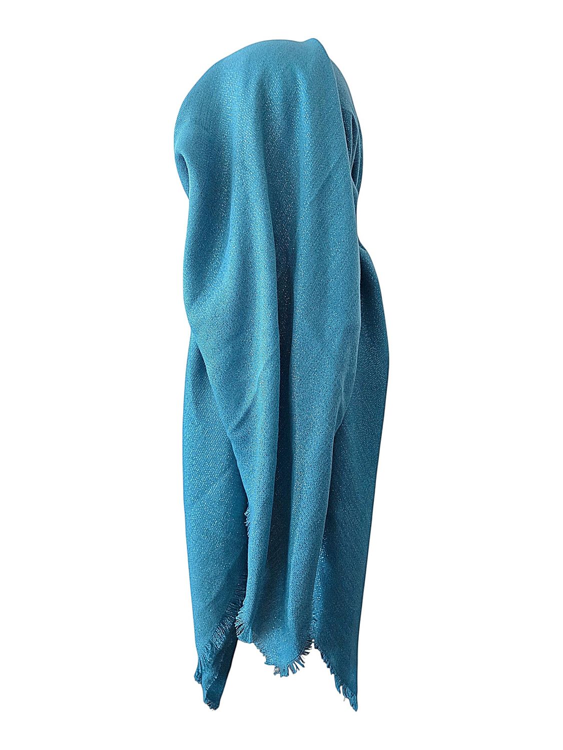 Turquoise - Glittery - long kerchief back - soft fringes pretied tichel (BBS) w/band sewn in