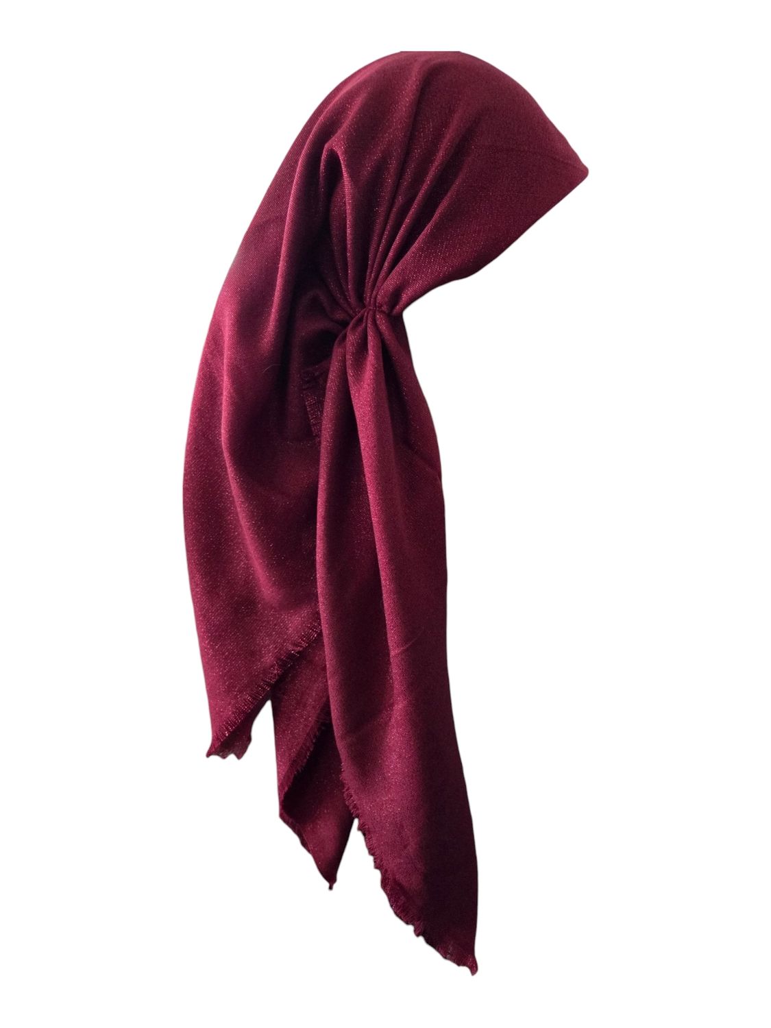 Maroon - Glittery - long kerchief back - soft fringes pretied tichel (BBS) w/band sewn in
