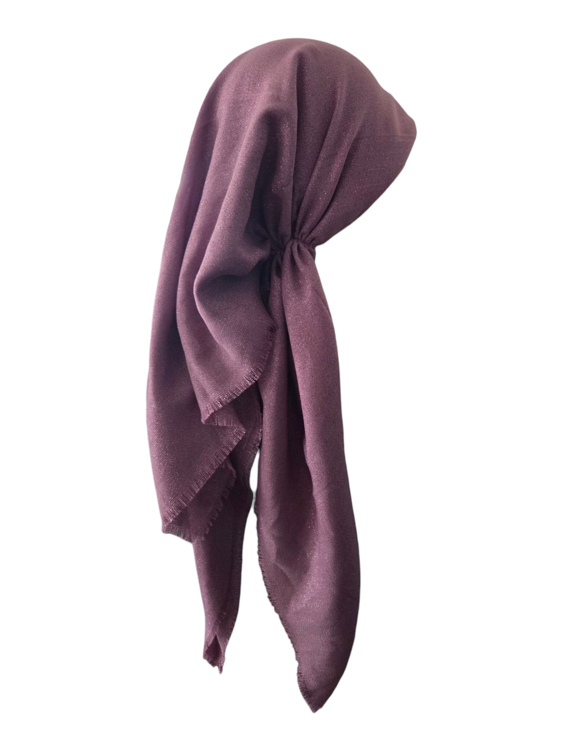 Mauve/berry - Glittery - long kerchief back - soft fringes pretied tichel (BBS) w/band sewn in