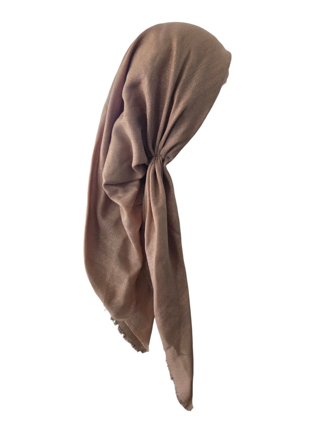 Light gold - Glittery - long kerchief back - soft fringes pretied tichel (BBS) w/band sewn in