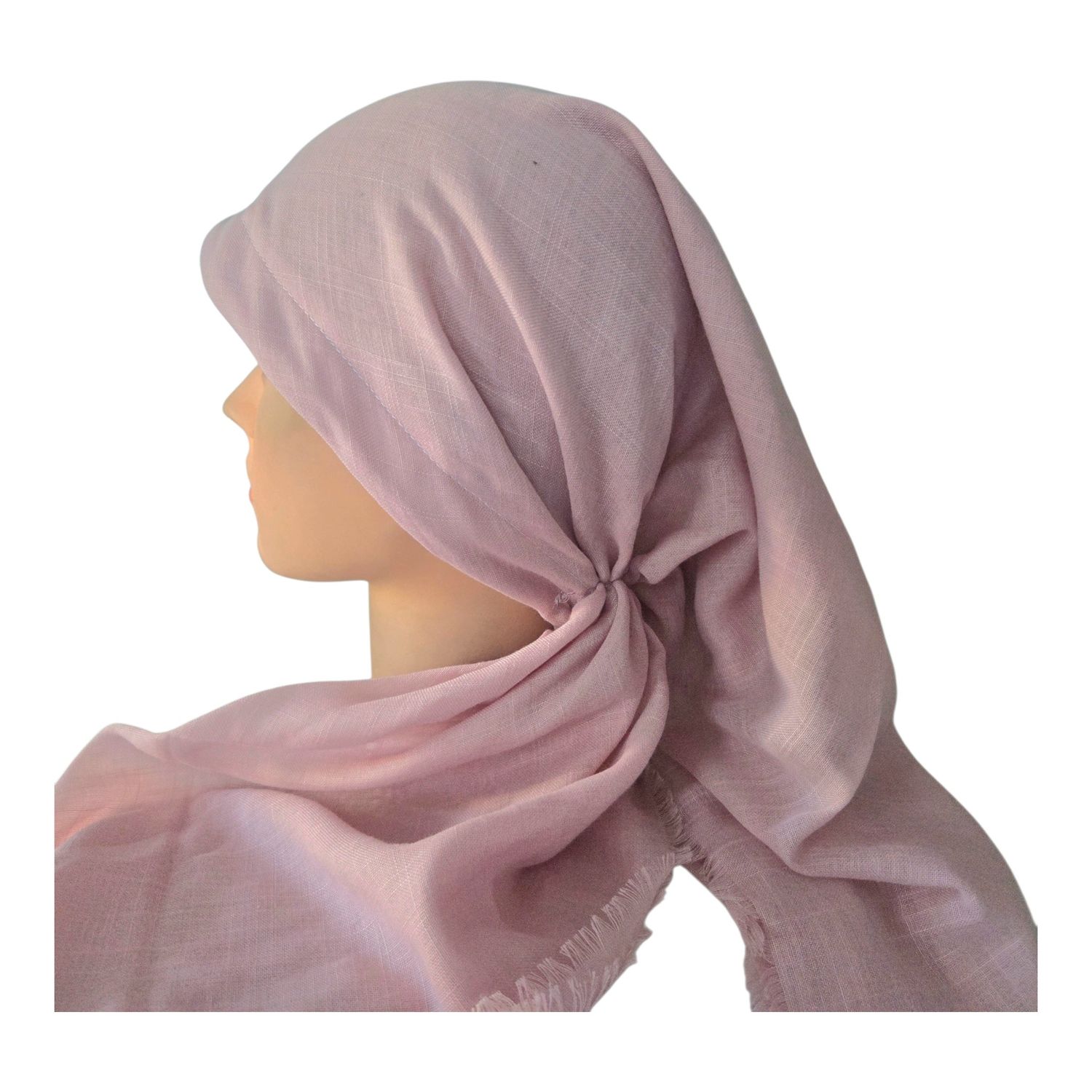 Light pink/blush - long kerchief back - soft fringes pretied tichel (BBS) w/band sewn in