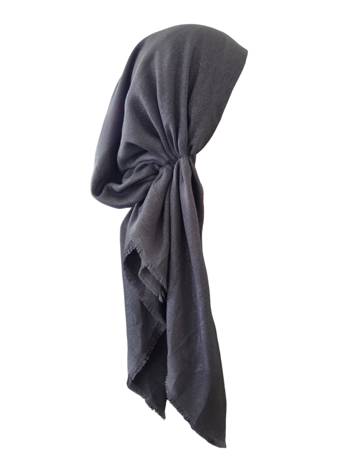 Dark gray shimmer  - soft fringes pretied tichel
