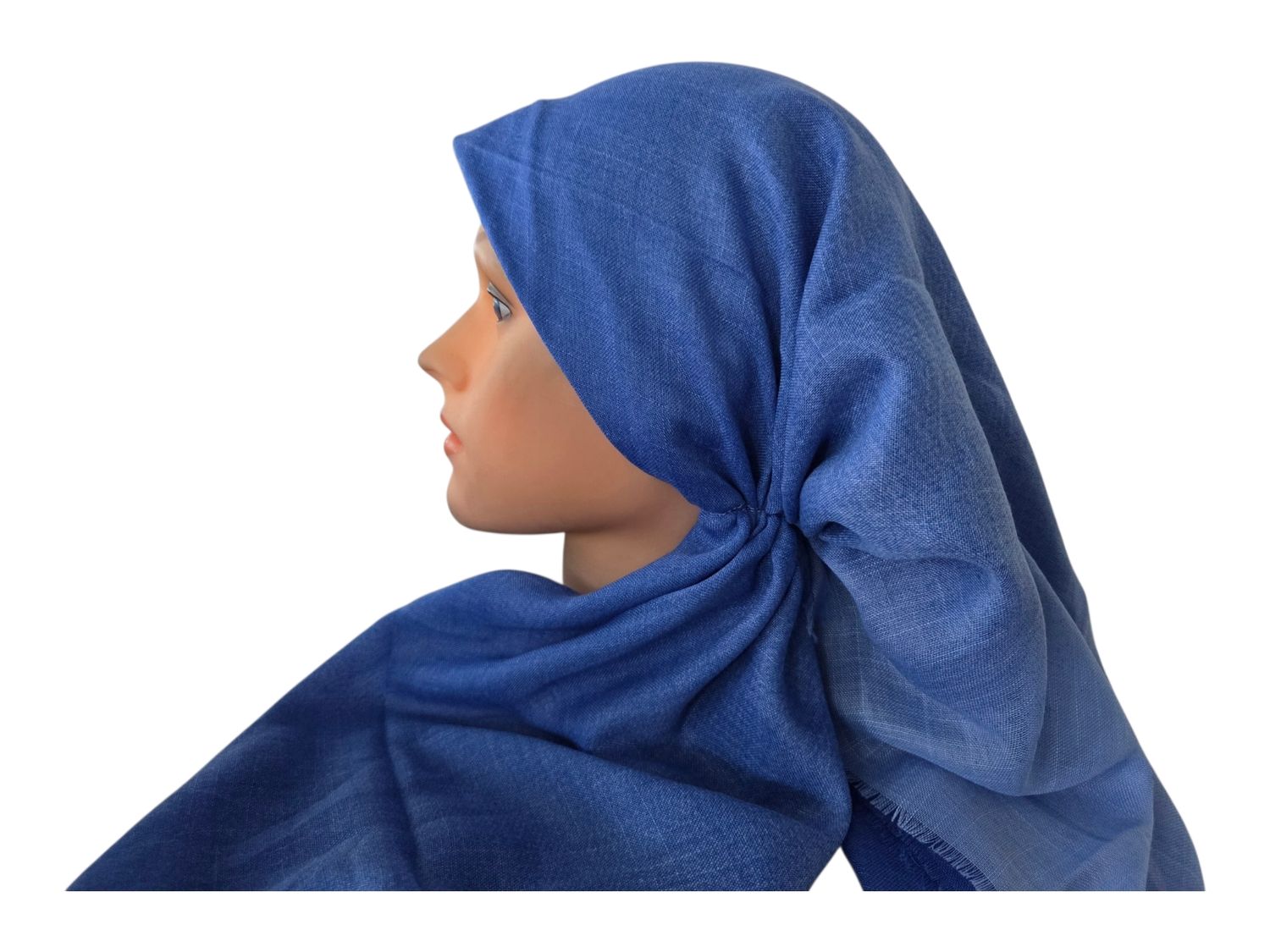 Light blue - Shaded - long kerchief back - soft fringes pretied tichel (BBS) w/band sewn in