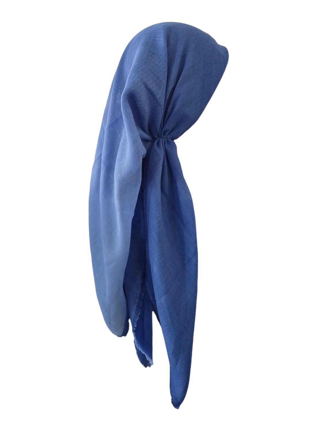 Light blue - Shaded - long kerchief back - soft fringes pretied tichel (BBS) w/band sewn in