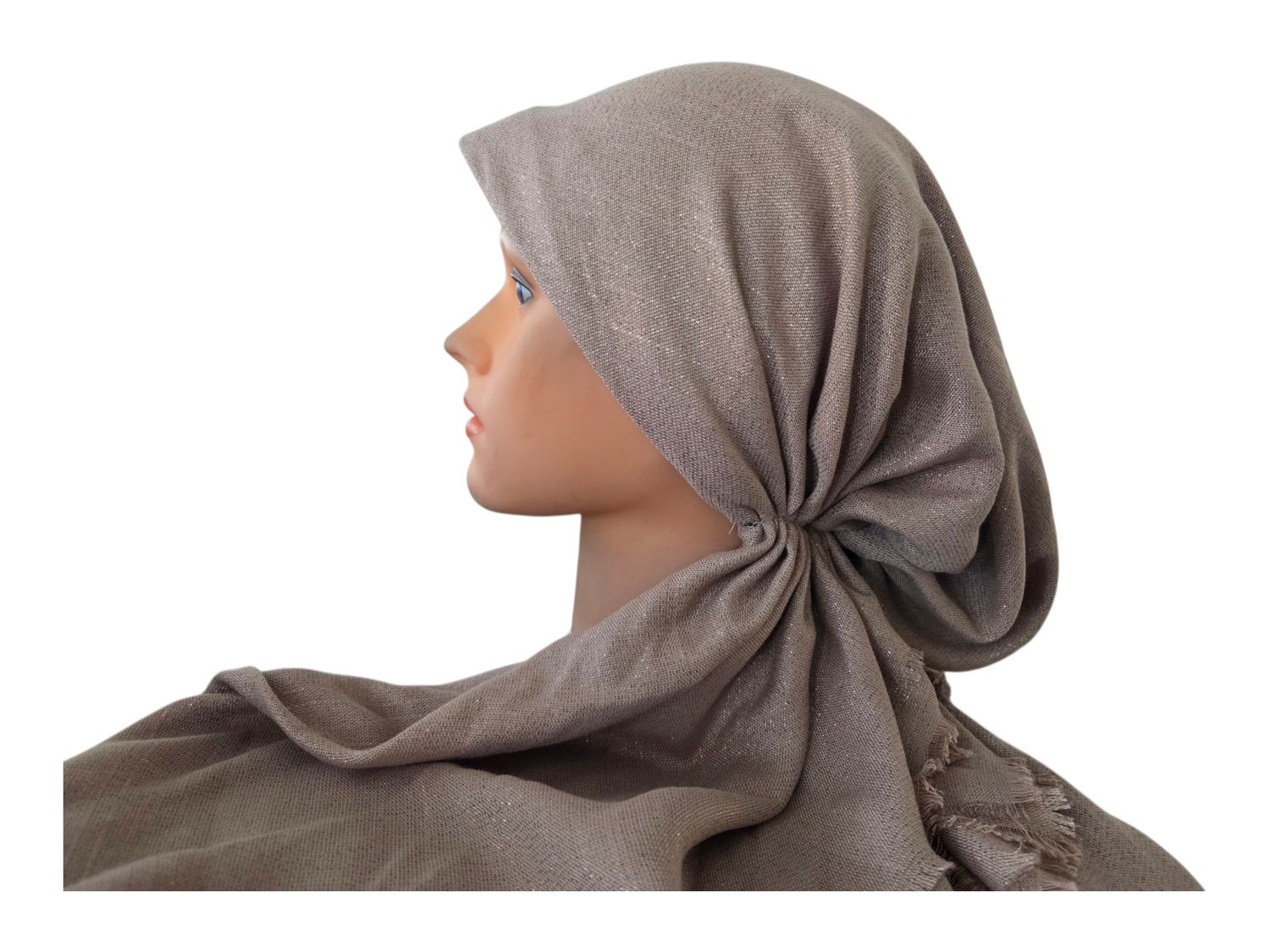 Tan shimmer  - soft fringes pretied tichel