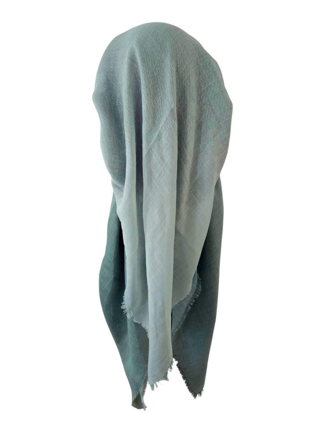 Light green - Shaded - long kerchief back - soft fringes pretied tichel (BBS) w/band sewn in