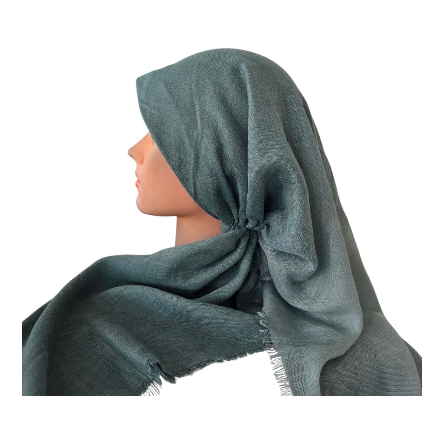 Light green - Shaded - long kerchief back - soft fringes pretied tichel (BBS) w/band sewn in