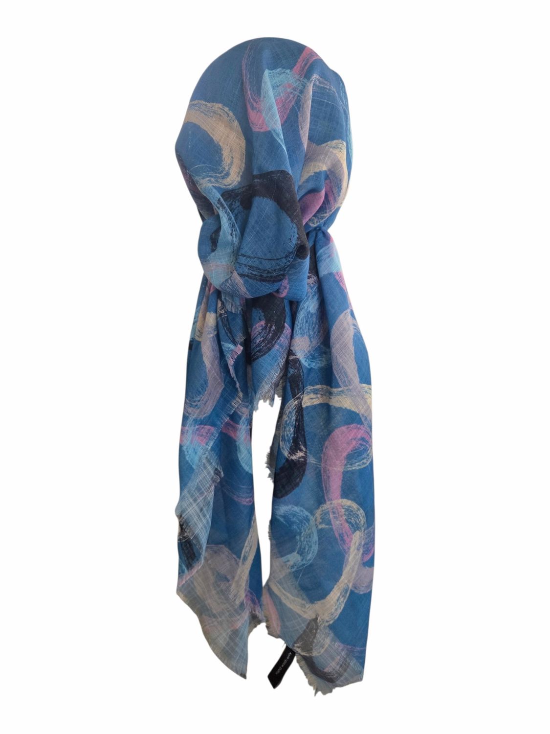 Denim - Summer swirls - soft fringes pretied tichel