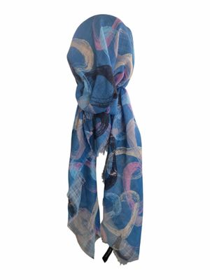 Denim - Summer swirls - soft fringes pretied tichel
