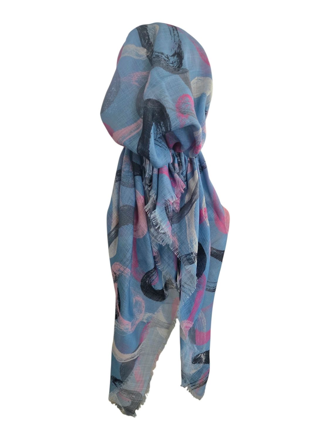 Light denim - Summer swirls - soft fringes pretied tichel
