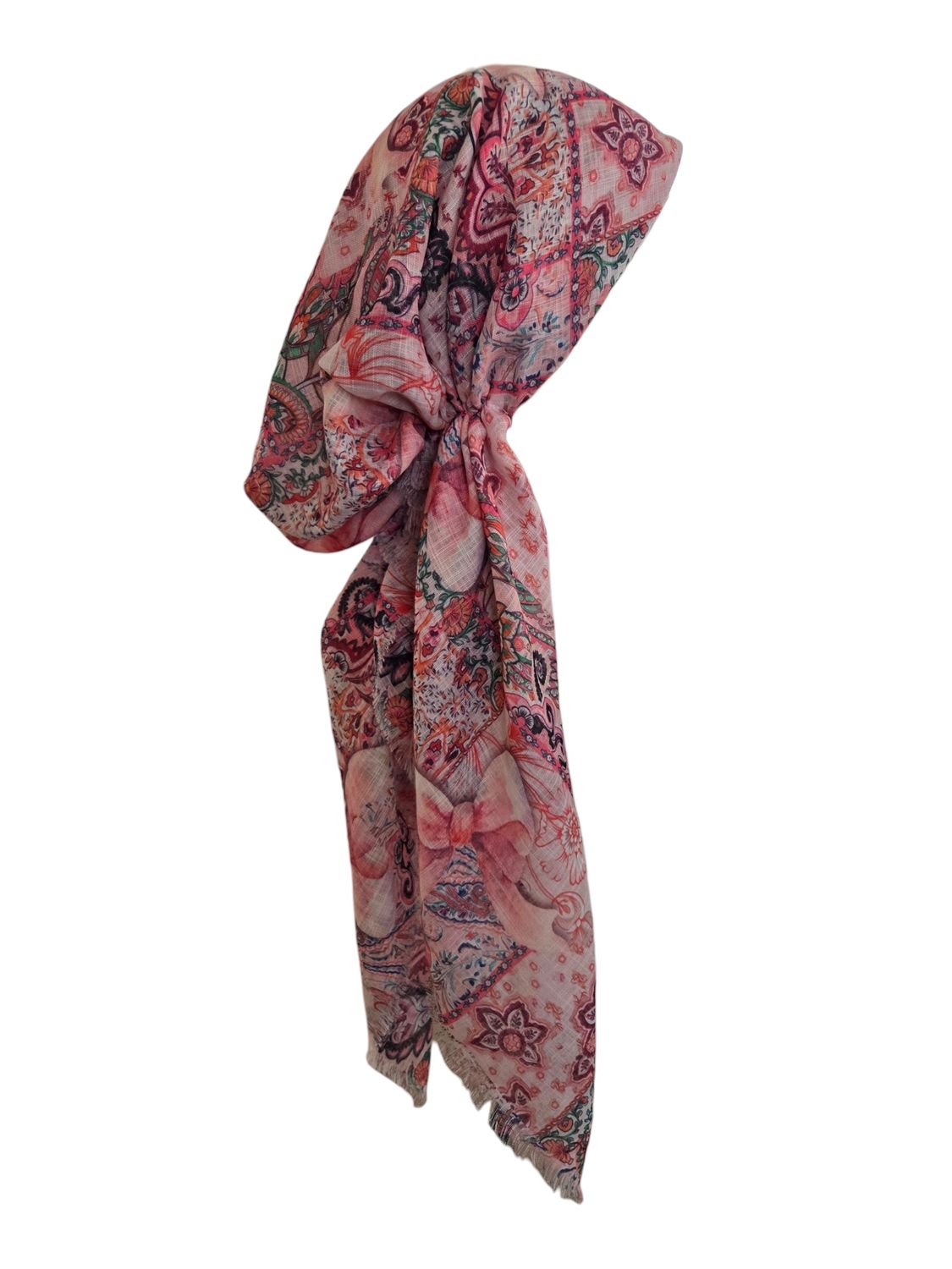 White bows n' colors - soft fringes pretied tichel