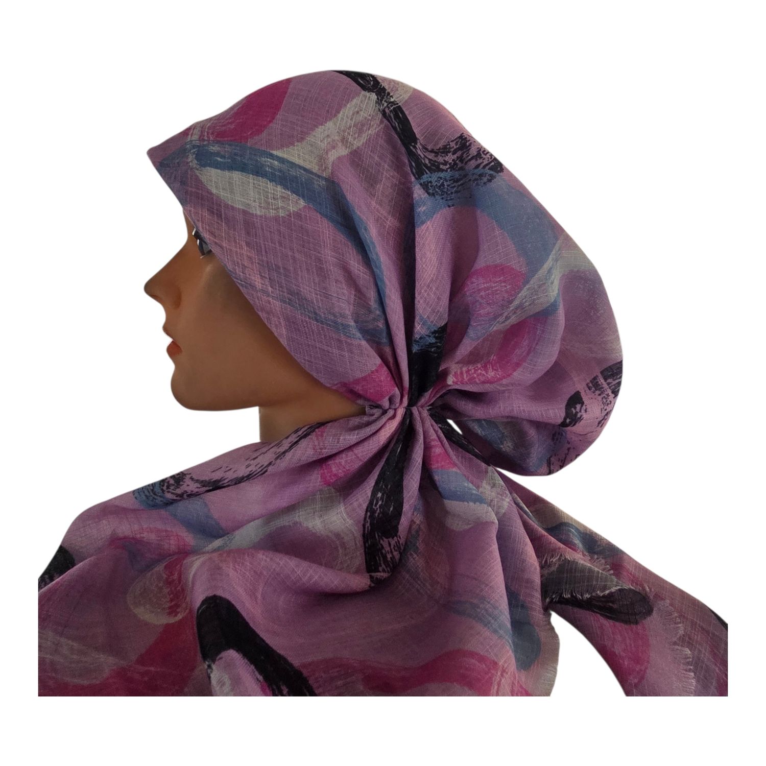 Pink - Summer swirls - soft fringes pretied tichel