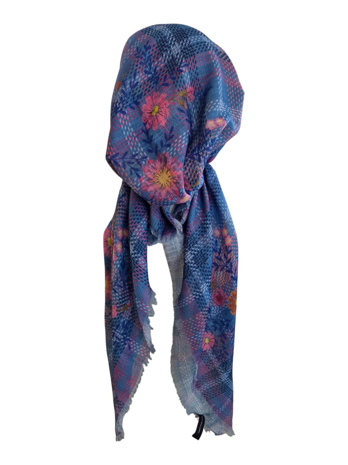 Light denim - colorful - soft fringes pretied tichel