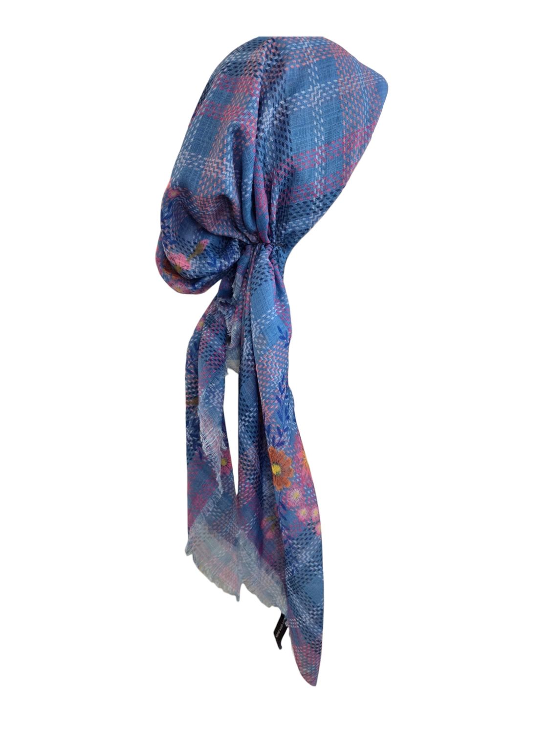 Light denim - colorful - soft fringes pretied tichel