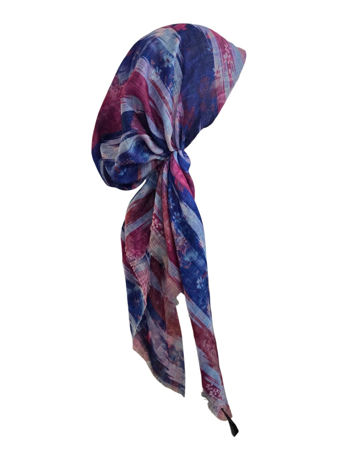 Blue/multicolored - soft fringes pretied tichel
