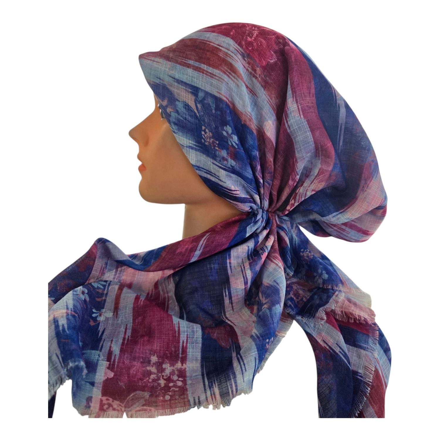 Blue/multicolored - soft fringes pretied tichel