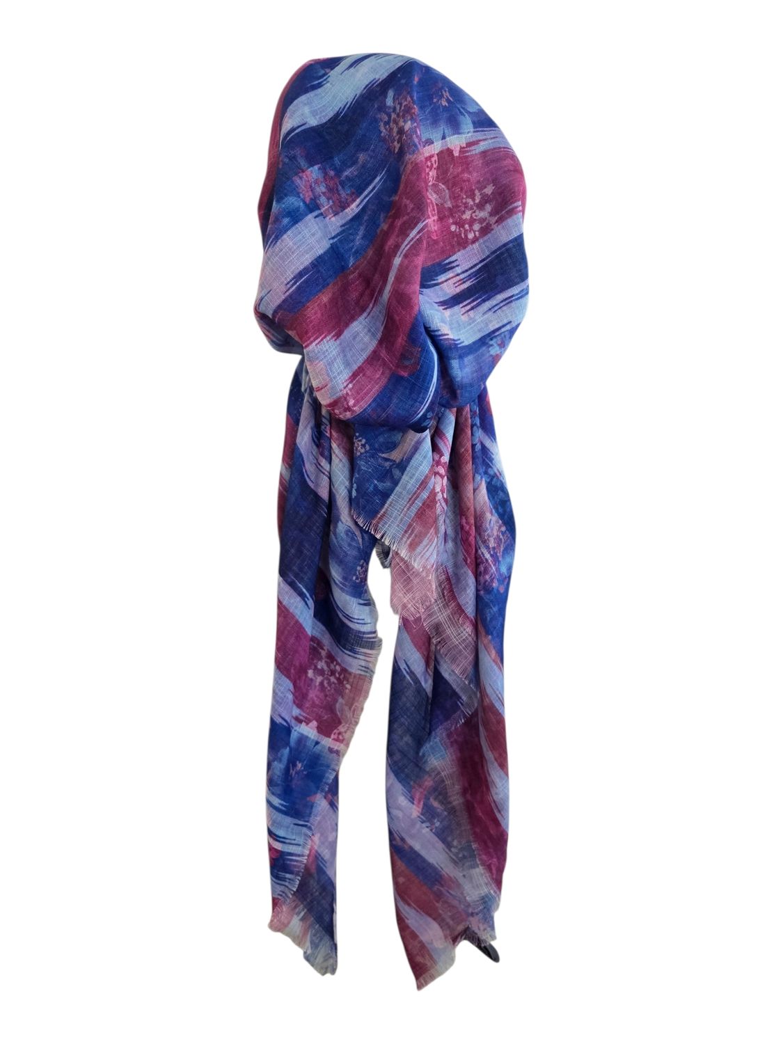 Blue/multicolored - soft fringes pretied tichel