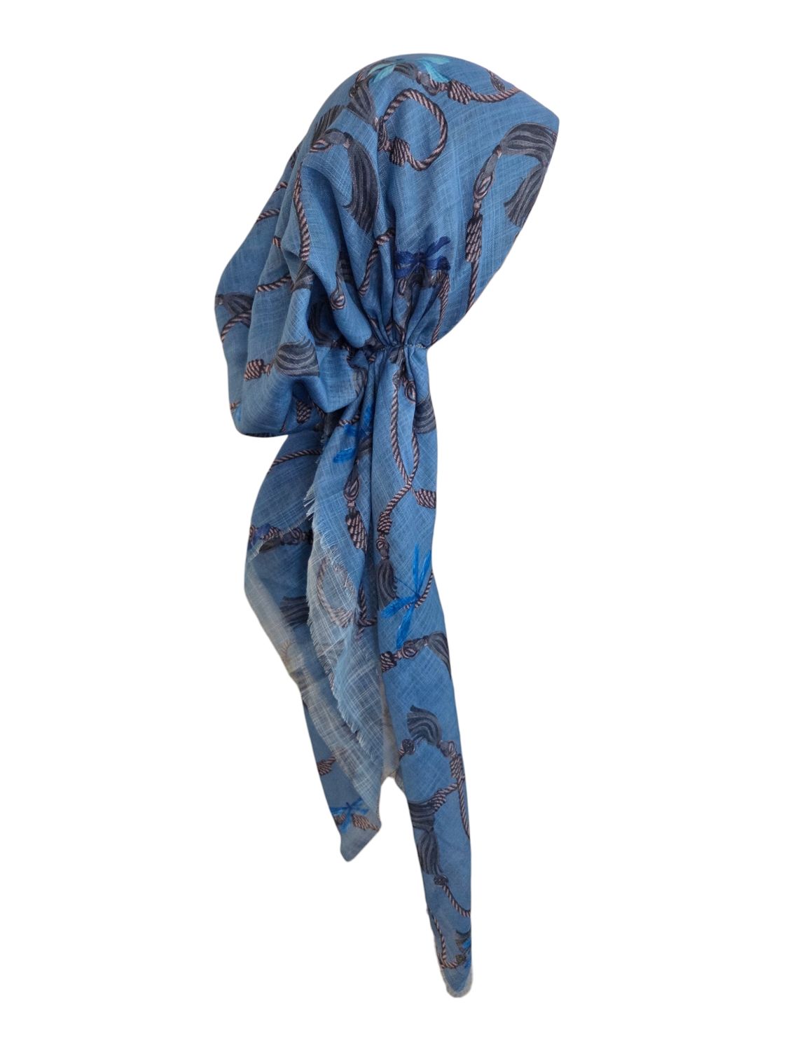 Light denim blue - tassels - soft fringes pretied tichel