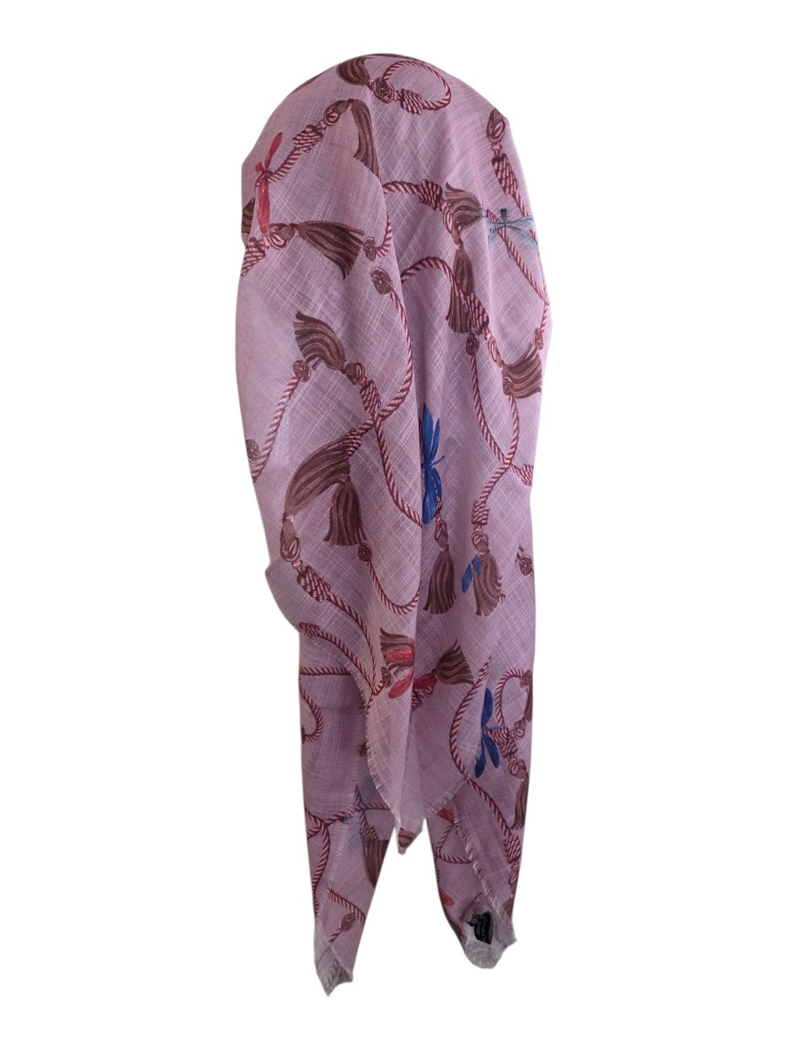 Pink - tassels - long kerchief back - soft fringes pretied tichel (BBS) w/band sewn in