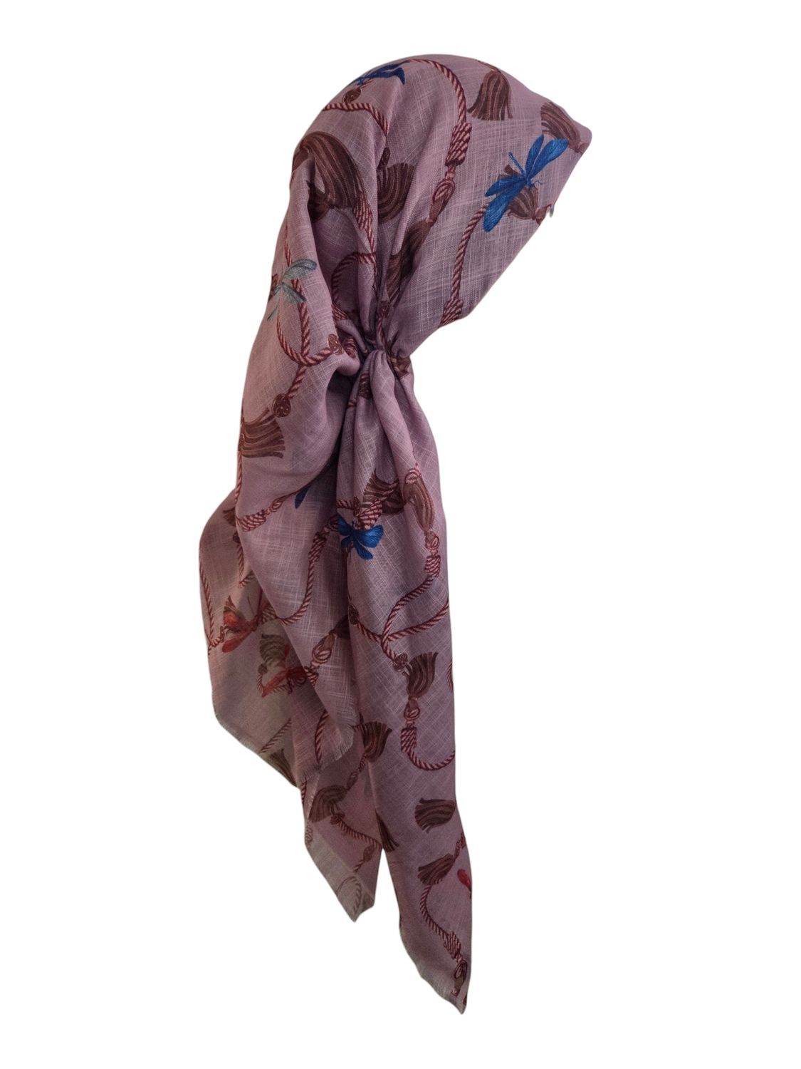 Pink - tassels - long kerchief back - soft fringes pretied tichel (BBS) w/band sewn in