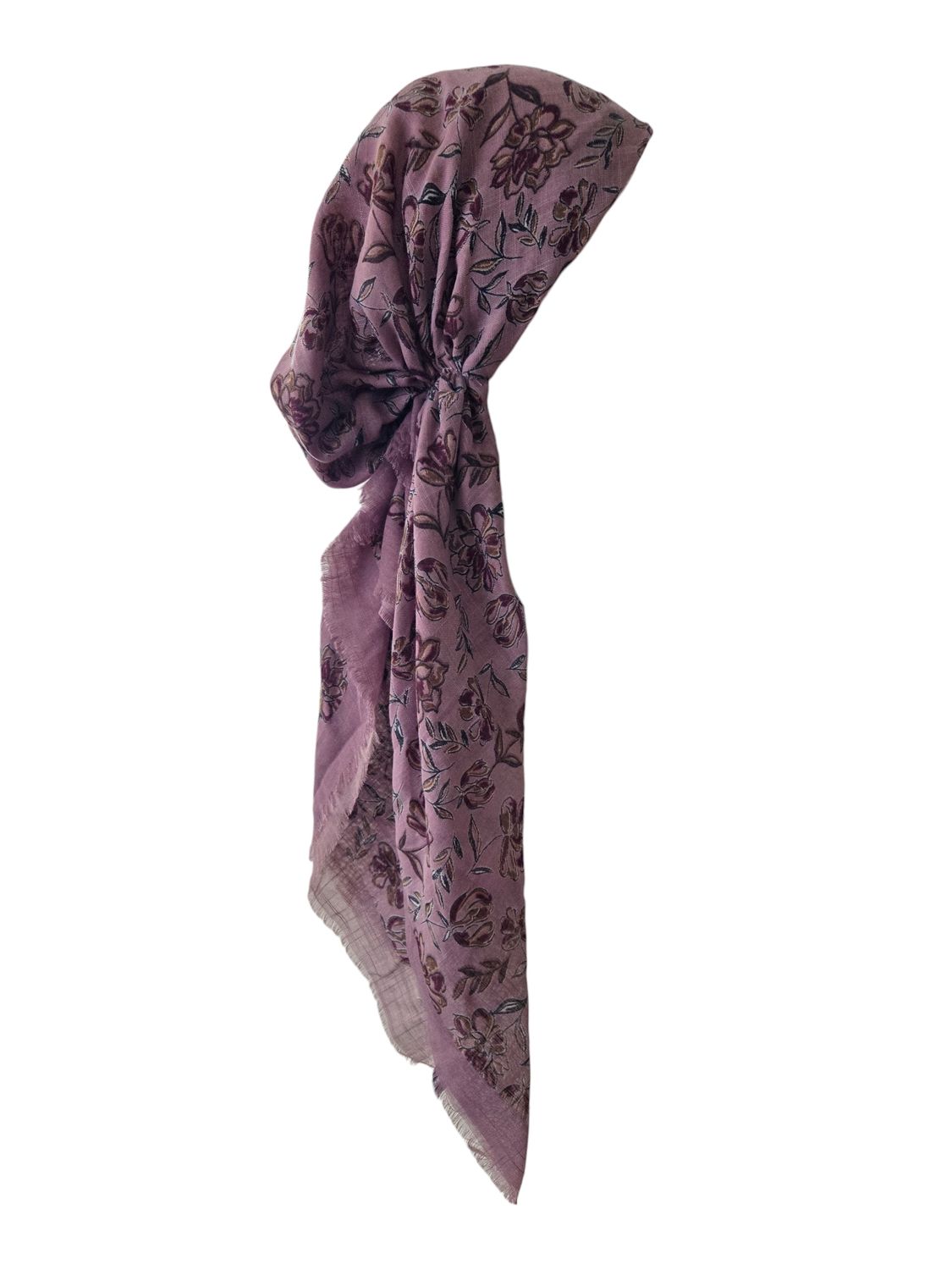 Dusty pink/mauve border Fall flowers - soft fringes pretied tichel