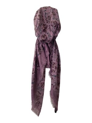 Dusty pink/mauve border Fall flowers - soft fringes pretied tichel