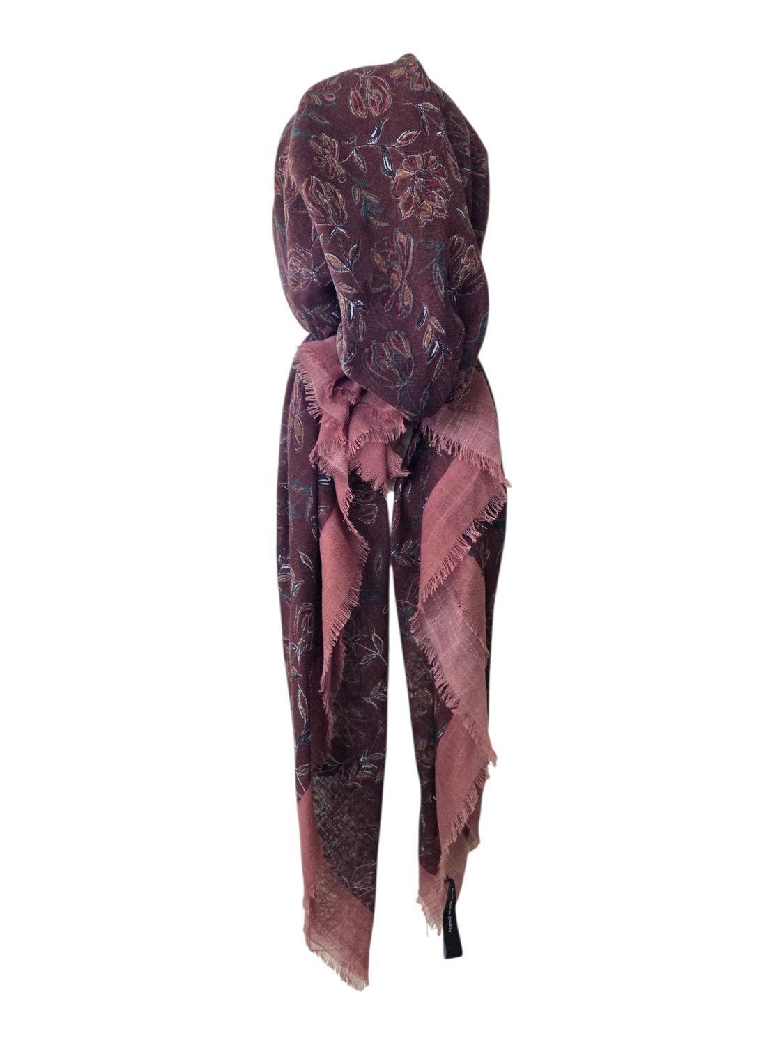 Dusty berry border Fall flowers - soft fringes pretied tichel