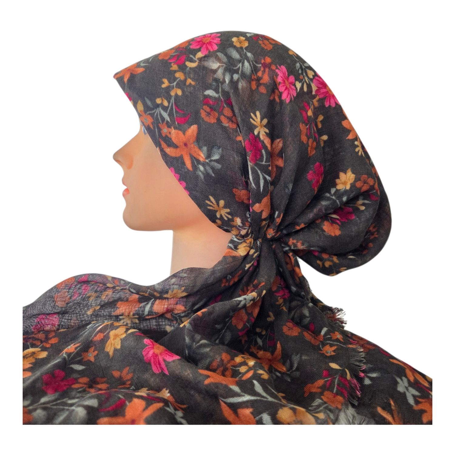 Olive Fall florals - soft fringes pretied tichel