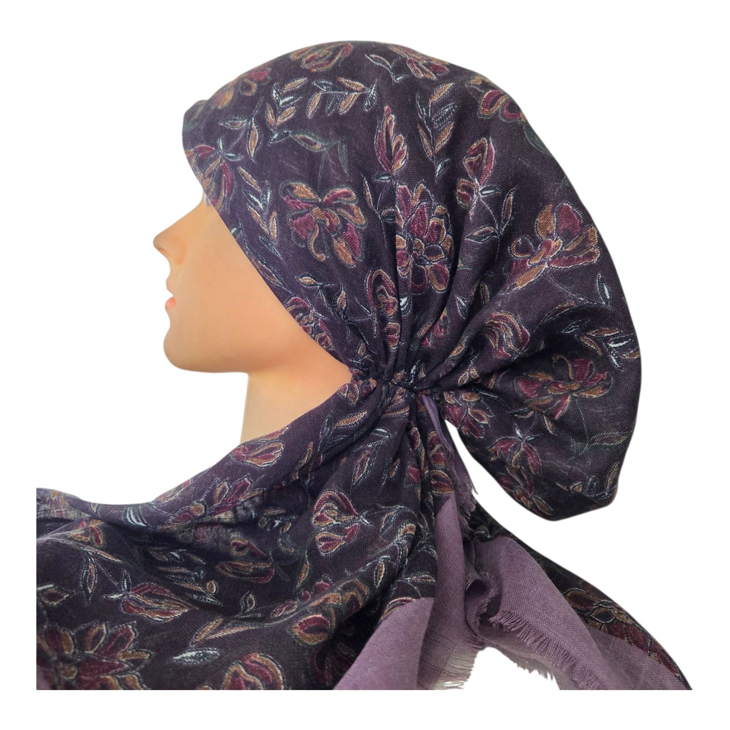 Lavender border Fall flowers - soft fringes pretied tichel