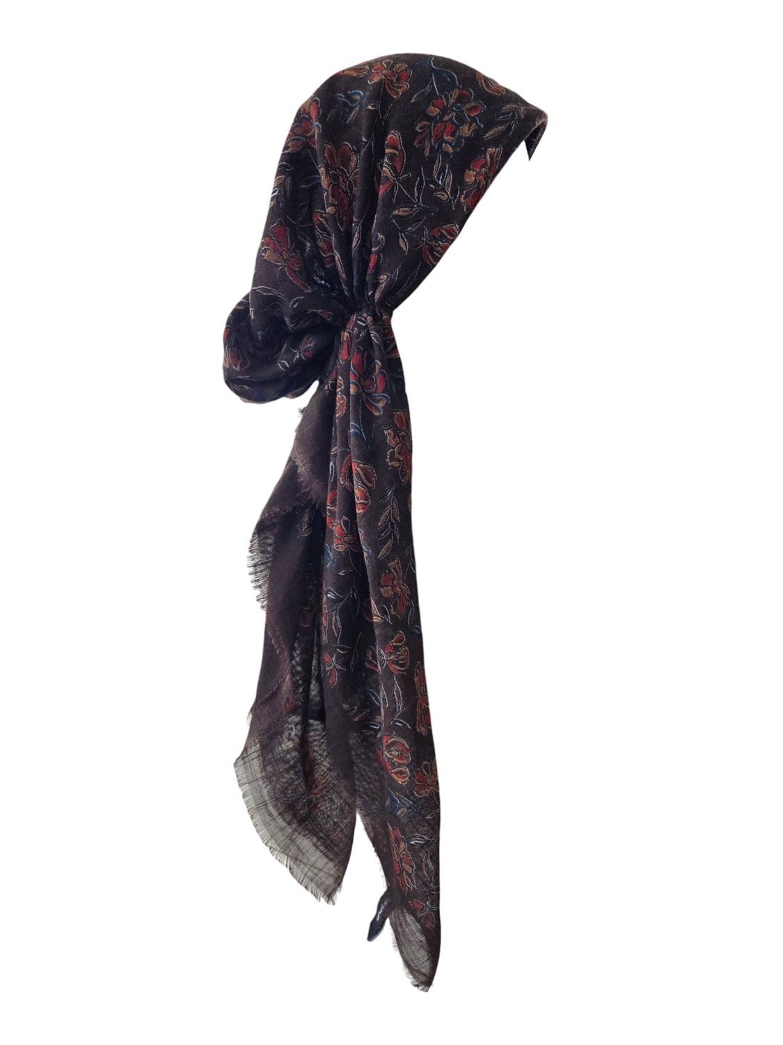 Brown Fall flowers - soft fringes pretied tichel