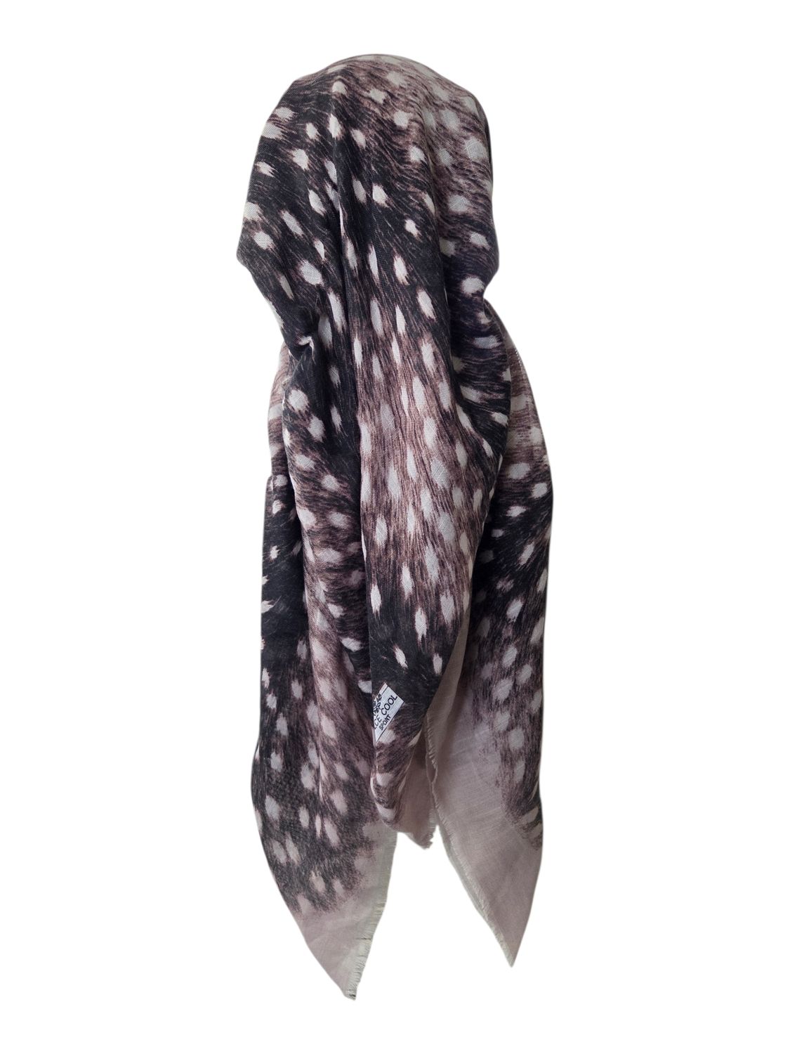 Beige border - tiger patterned - long kerchief back - soft fringes pretied tichel (BBS) w/band sewn in