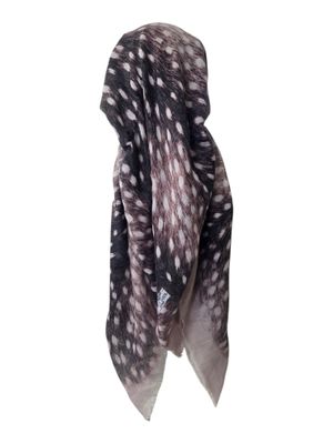 Beige border - tiger patterned - long kerchief back - soft fringes pretied tichel (BBS) w/band sewn in