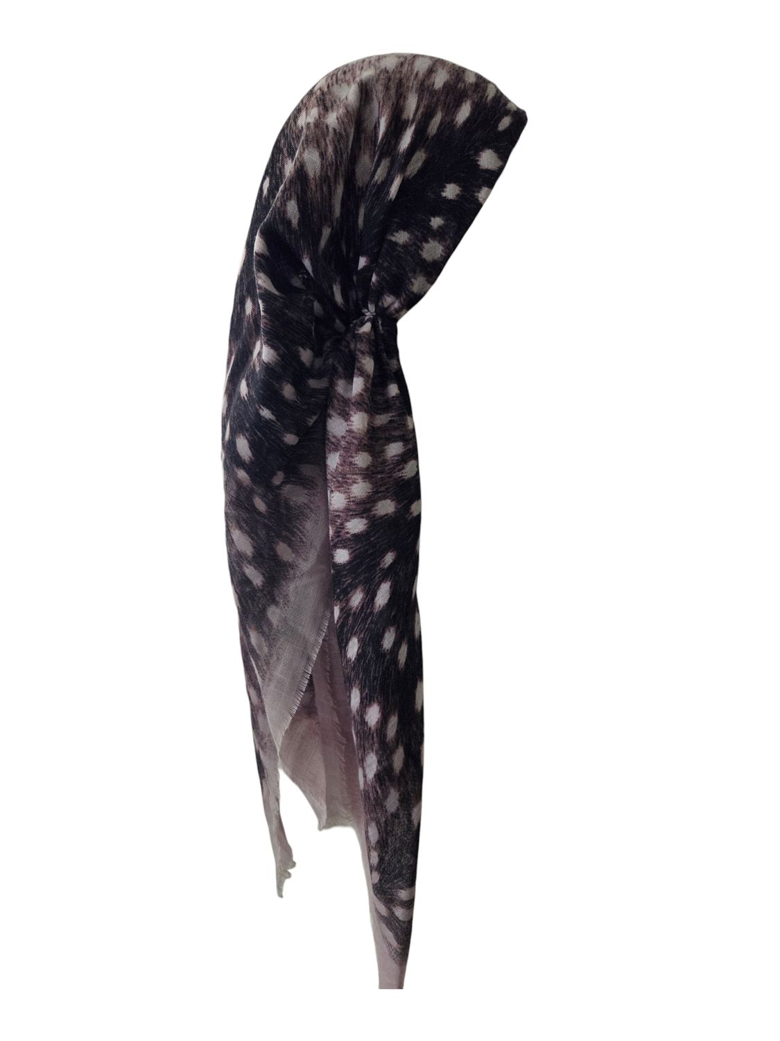 Beige border - tiger patterned - long kerchief back - soft fringes pretied tichel (BBS) w/band sewn in